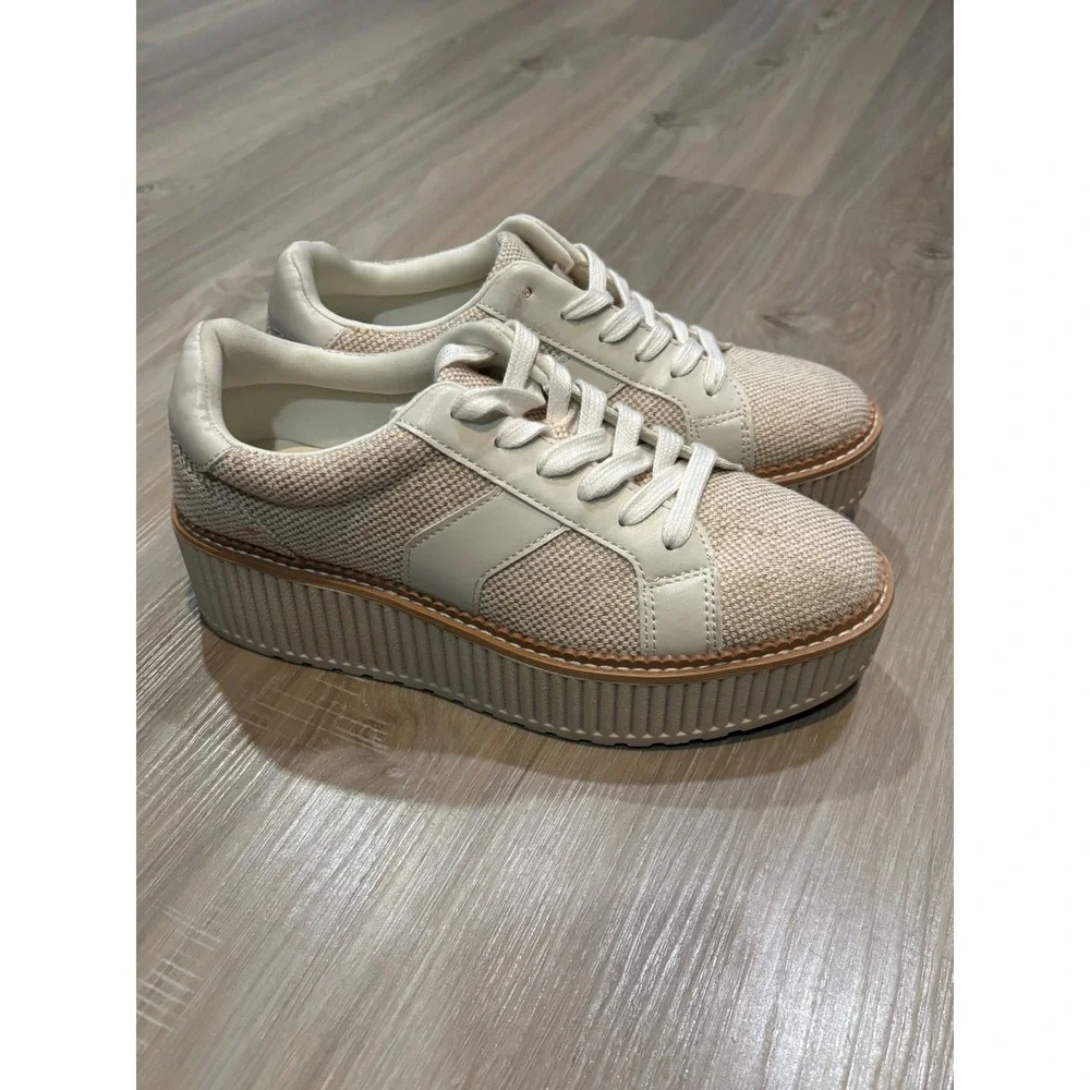 DV Dolce Vita Bubbles Platform Sneakers Cream Tan Woven Raffia Lace UpWomens 7.5